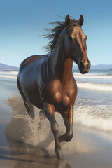 wild horse running on on the beach - generative AI