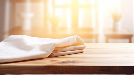 Cotton napkin towel on a wood table ai generative