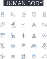 Human body line icons collection. Mental health, Fashion style, Economic growth, Environmental sustainability, Political power, Global economy, Social media vector and linear illustration. Family