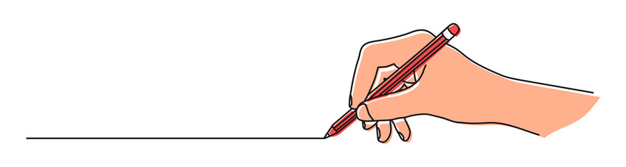 Hand holding a pencil and drawing a line. Hand drawn with thin line. Png clipart isolated on transparent background