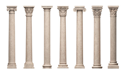 Set of vintage classic marble columns pillars - obrazy, fototapety, plakaty