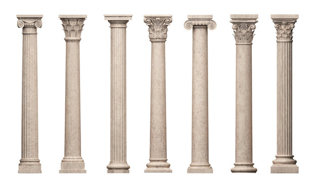 Set of vintage classic marble columns pillars