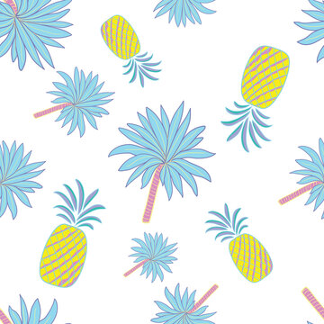 Palm Tree and Pineapple Seamless Pattern