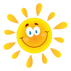 Happy Sun Cartoon Mascot Character. Hand Drawn Illustration Isolated On Transparent Background