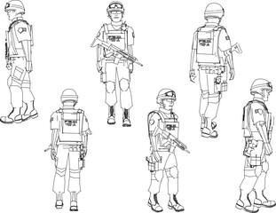 Fototapeta na wymiar Vector sketch of swat national guard police soldier illustration