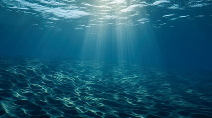 Fototapeta na wymiar Discover the Tranquility of the Serene Underwater Sea in Blue Sunlight, Generative AI