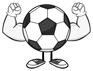 Obraz premium Soccer Ball Faceless Cartoon Mascot Character Flexing. Hand Drawn Illustration Isolated On Transparent Background