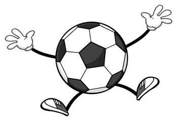 Soccer Ball Faceless Cartoon Mascot Character Jumping. Hand Drawn Illustration Isolated On Transparent Background