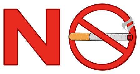 No Smoking Red Sign With Cigarette. Hand Drawn Illustration Isolated On Transparent Background
