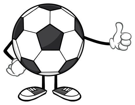 Soccer Ball Faceless Cartoon Mascot Character Giving A Thumb Up. Hand Drawn Illustration Isolated On Transparent Background