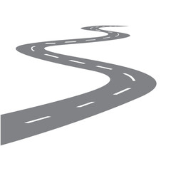 Winding road. Curved highway road with white markings. Vector illustration flat cartoon.