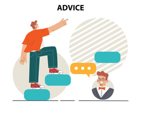 Advice concept set. Character or employee giving or taking a piece