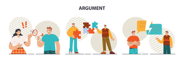 Argument concept set. Controversy or disagreement conversation