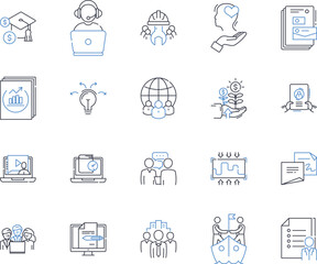 Customer relations line icons collection. Service, Satisfaction, Experience, Engagement, Loyalty, Communication, Follow-up vector and linear illustration. Responsiveness,Attentiveness,Caring outline