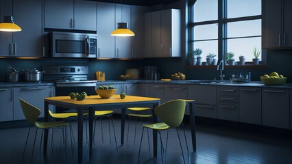A spacious and well-lit kitchen mockup in contrasting colors - Model #002
