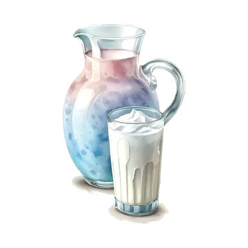 Watercolor Breakfast Milk bottle hand draw vector
