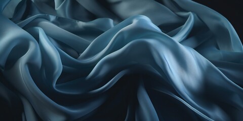 Naklejka na ściany i meble Blue silk fabric background. Smooth elegant blue silk or satin luxury cloth texture. Abstract blue background with layers of silk folded drapery, fashion wallpaper with levitating cloth. Generative AI
