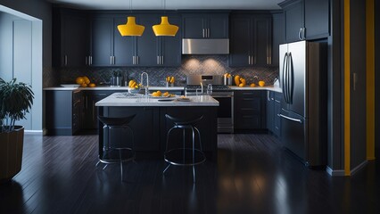 A spacious and well-lit kitchen mockup in contrasting colors - Model #003