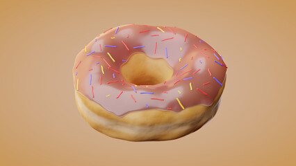 Realistic 3d donut with orange background and chocolate icing on top.