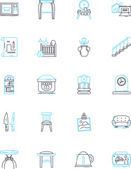 Product design linear icons set. Innovation, Aesthetics, User-friendly, Prototyping, Ergonomics, Simplicity, Sustainable line vector and concept signs. Versatility,Creativity,Functionality outline