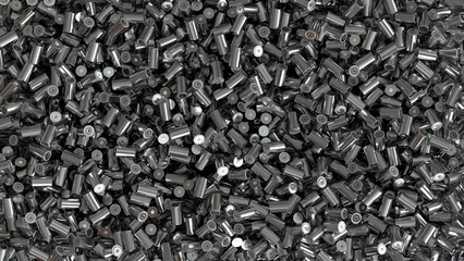 High-capacity Lithium-ion 4680 Batteries waste, accumulator cell recycling plant, 3d rendering,...