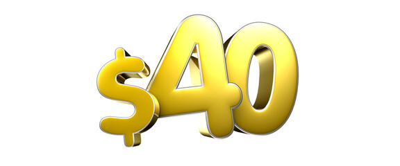 40 dollar figure gold 3D illustration. Advertising signs. Product design. Product sales.