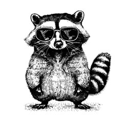 funny raccoon wearing sunglasses illustration - obrazy, fototapety, plakaty