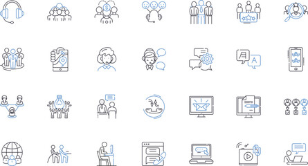 Gathering people line icons collection. Assembly, Meeting, Congregation, Rally, Conference, Convention, Gathering vector and linear illustration. Convocation,Symposium,Summit outline signs set