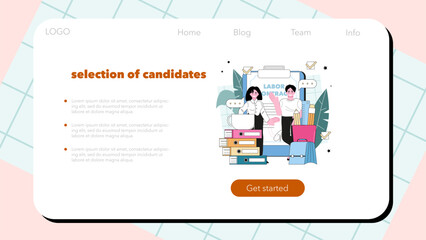 Job interview web banner or landing page. Recruitment and personnel