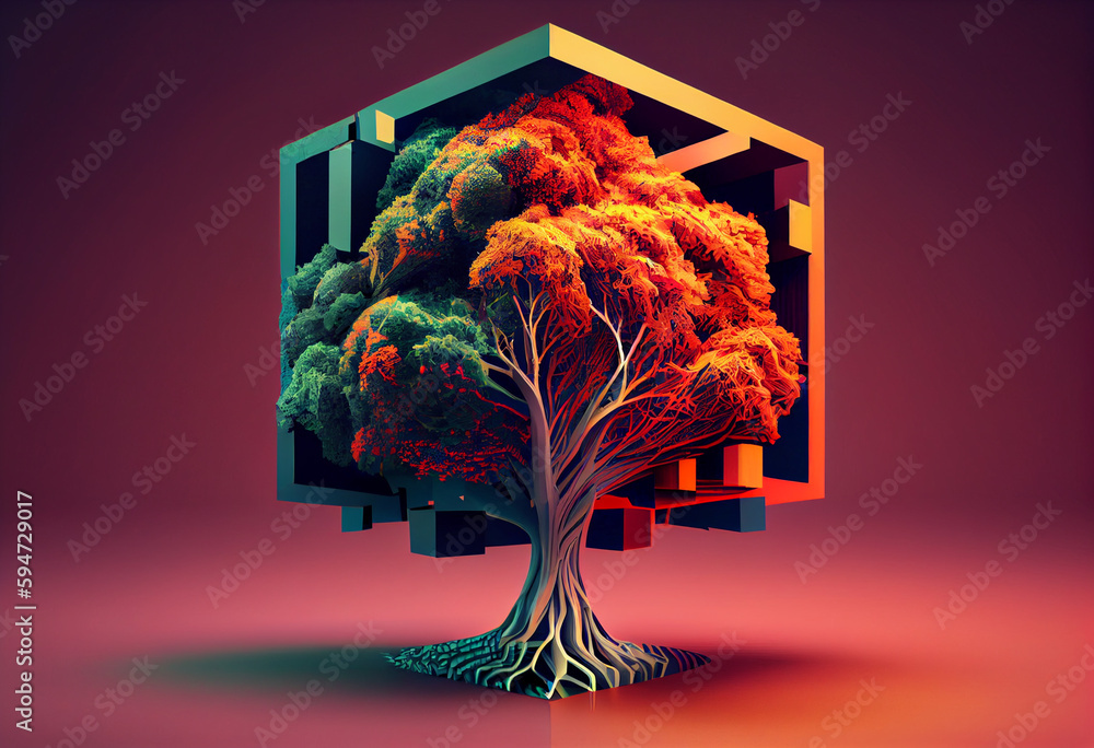 Poster Beautiful abstract surreal tree. Generative AI technology.	
