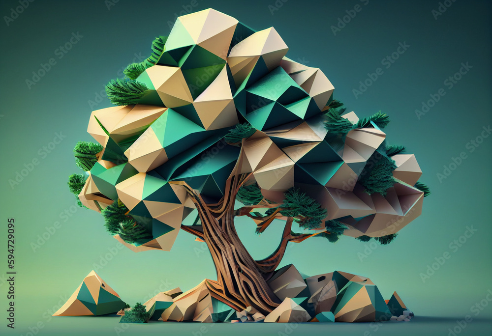 Poster beautiful abstract surreal tree. generative ai technology.