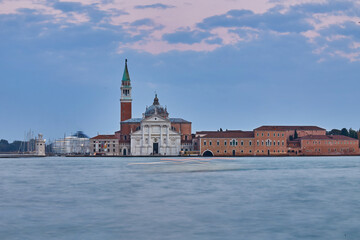 Fototapeta na wymiar Venice Panorama timelapse with the Giudecca Island, the Madonna della Salute Church, Doge's Palace
