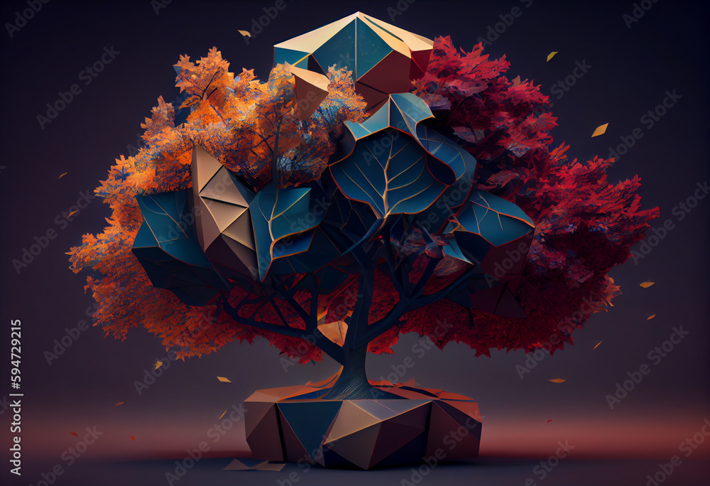 Poster beautiful abstract surreal tree. generative ai technology.