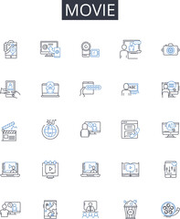 Fototapeta premium Movie line icons collection. Film, Motion picture, Flick, Screenplay, Feature, Picture show, Moving image vector and linear illustration. Cinema,Showtime,Blockbuster outline signs set