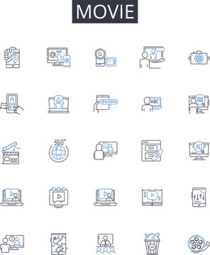 Movie line icons collection. Film, Motion picture, Flick, Screenplay, Feature, Picture show, Moving image vector and linear illustration. Cinema,Showtime,Blockbuster outline signs set