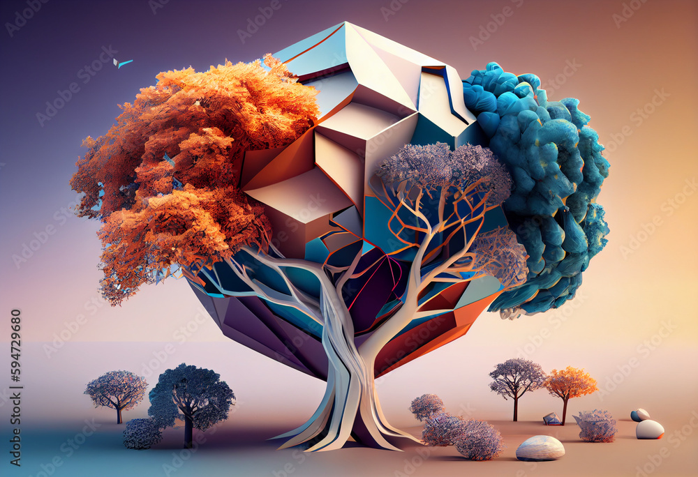 Poster Beautiful abstract surreal tree. Generative AI technology.	
