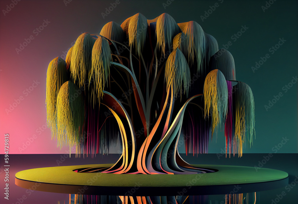 Poster beautiful abstract surreal tree. generative ai technology.