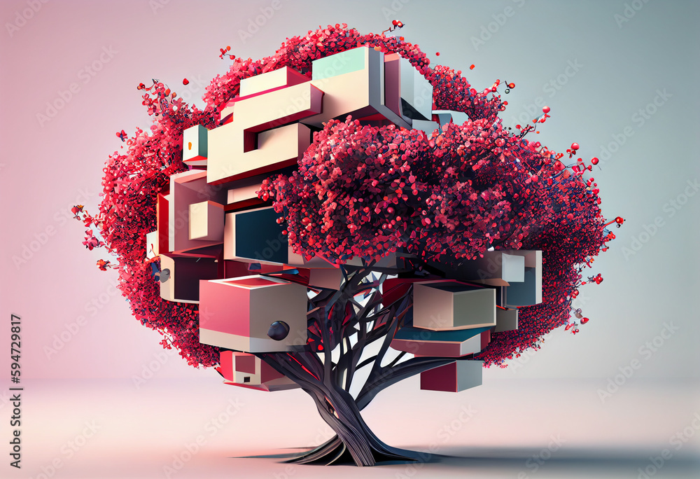 Poster beautiful abstract surreal tree. generative ai technology.