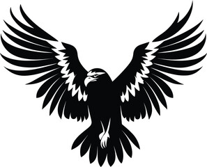 Eagle with Open Wings and Claws, Black and White vector illustration isolated on white background
