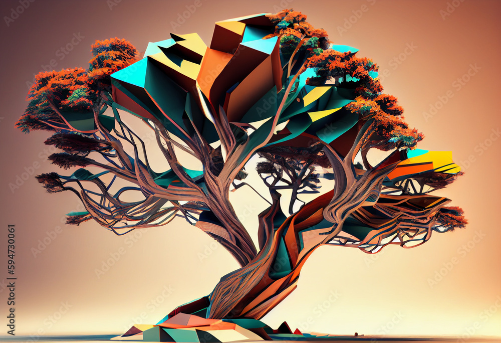 Poster Beautiful abstract surreal tree. Generative AI technology.	
