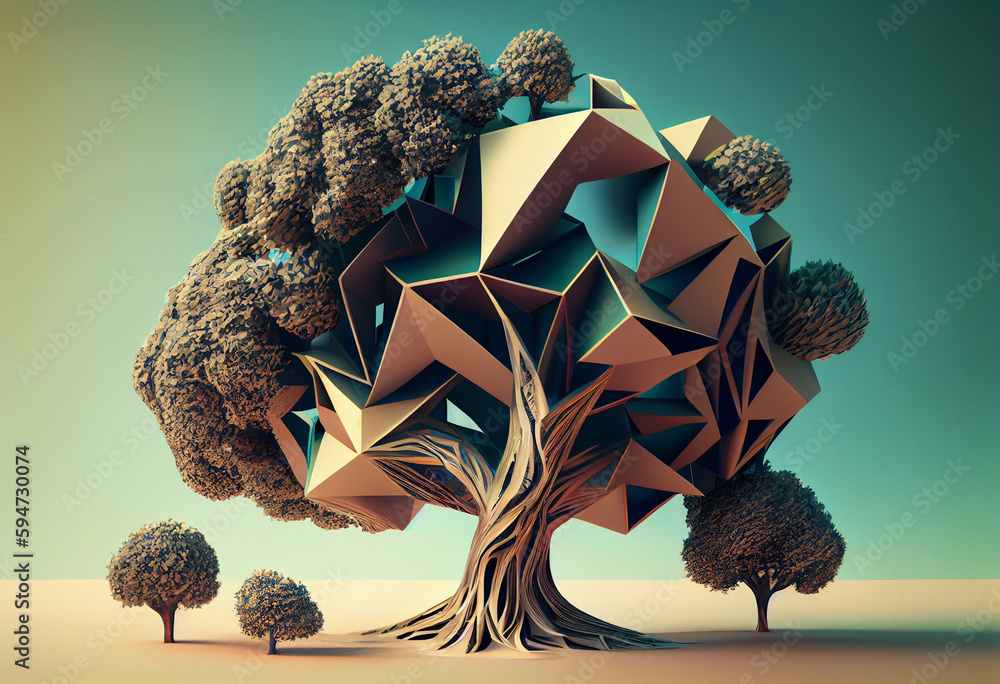 Poster Beautiful abstract surreal tree. Generative AI technology.	
