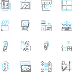 Layout linear icons set. Composition, Design, Arrangement, Format, Configuration, Blueprint, Structure line vector and concept signs. Organization,Geometry,Mapping outline illustrations