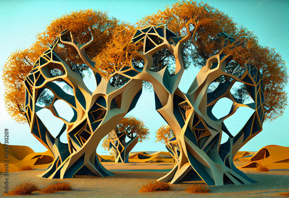 Poster beautiful abstract surreal tree. generative ai technology.