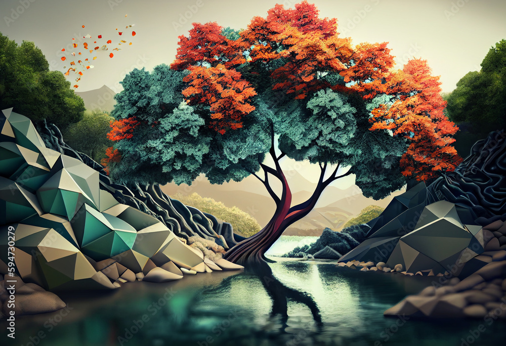 Aufkleber beautiful abstract surreal tree. generative ai technology.