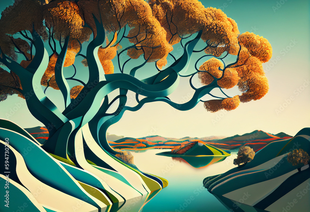 Poster beautiful abstract surreal tree. generative ai technology.