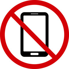 No phone sign. Prohibition sign, do not use the phone. Red slashed circle with phone silhouette inside. Phone is not allowed. Call ban. Round red stop phone sign. No mobile.