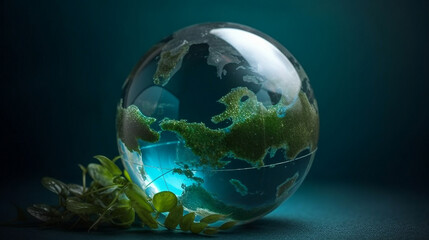 Fototapeta na wymiar Earth Day and World Environment concept with glass globe and eco-friendly