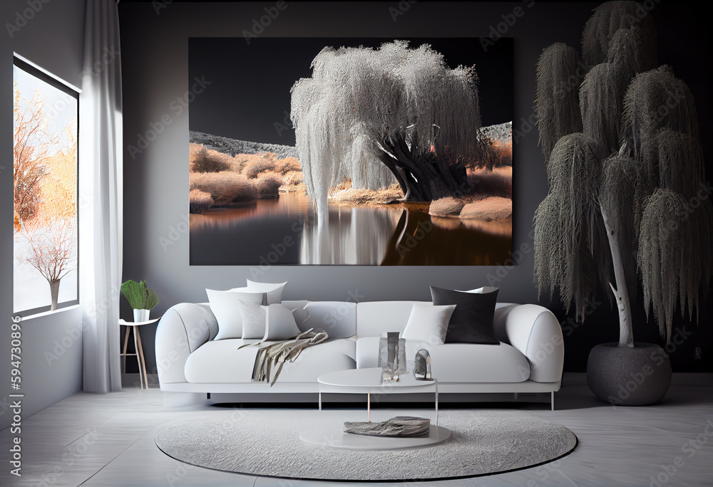 Aufkleber beautiful photo forest tree and river. generative ai technology.
