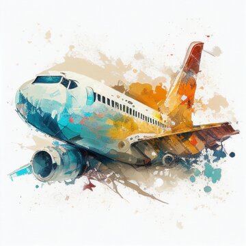 Airplane in watercolor style by Generative AI