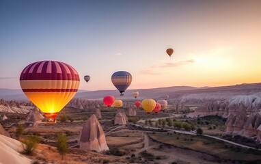 Colorful hot air balloons before launch in goreme national park, cappadocia, turkey, Generative AI